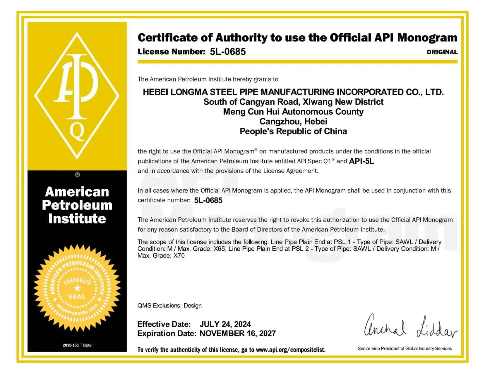 Certificado API 5L